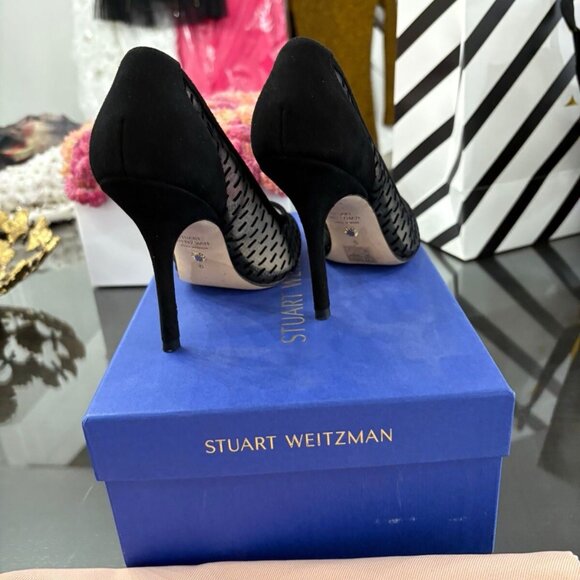 Stuart Weitzman Womens Tasha Pumps Heels Black Dash Mesh - Picture 7 of 10